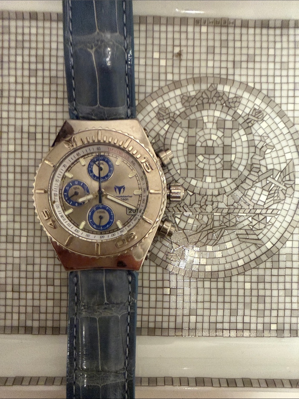 Technomarine Silver-Tone Chronograph with Blue Strap